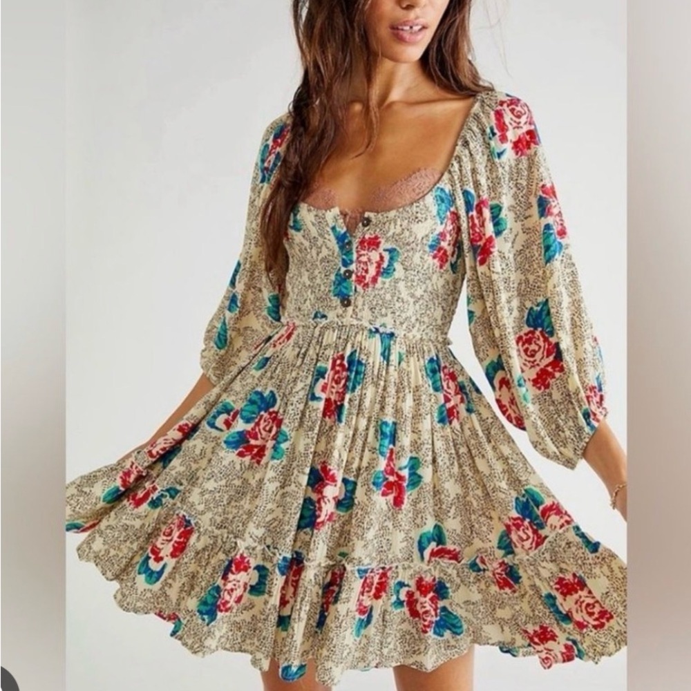 Free People floral Tunic top fully lined boho blouse Endless summer picnic